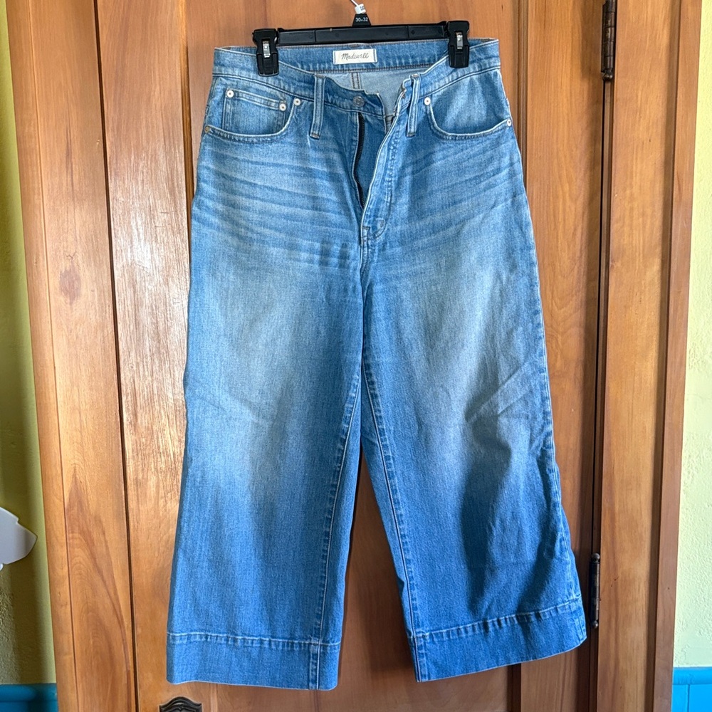 Madewell Light-Medium Blue Cropped Wide-Leg Jeans